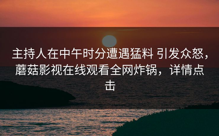 主持人在中午时分遭遇猛料 引发众怒，蘑菇影视在线观看全网炸锅，详情点击