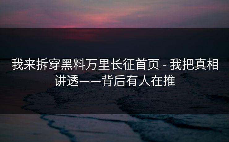 我来拆穿黑料万里长征首页 - 我把真相讲透——背后有人在推